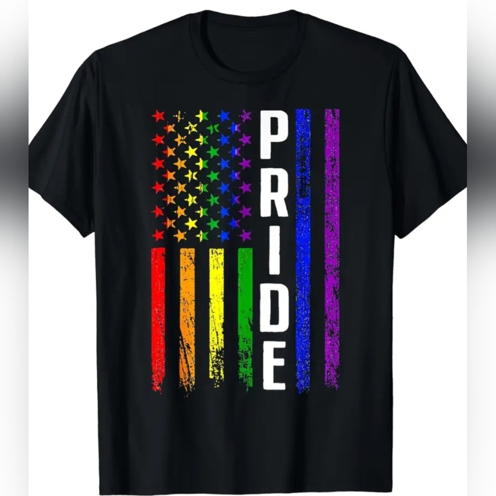 🌈 T-Shirt-- "US Flag+PRIDE " in Black, Men's size XL